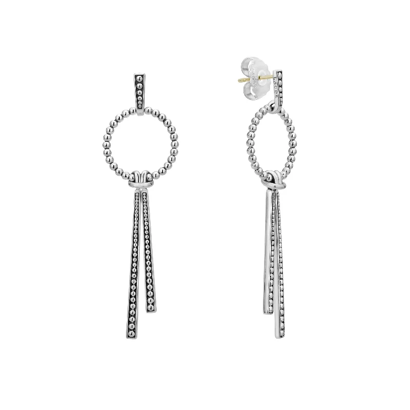 Signature Caviar Double Station Linear Drop Earrings