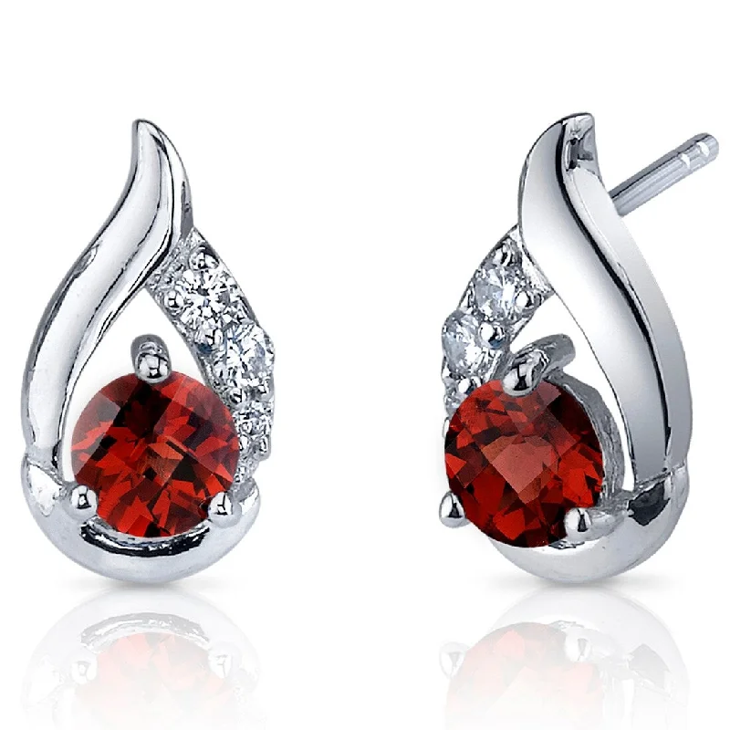 Sterling Silver 1.5ct Garnet Round Stud Earrings