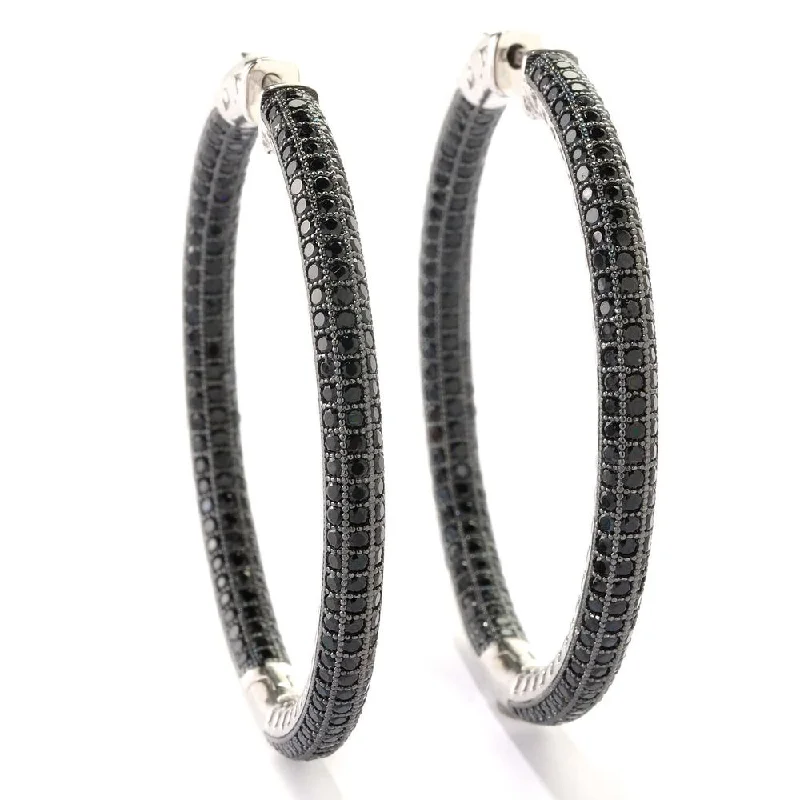 Sterling Silver 2" Black Spinel Inside out Mumma Hoop Earrings