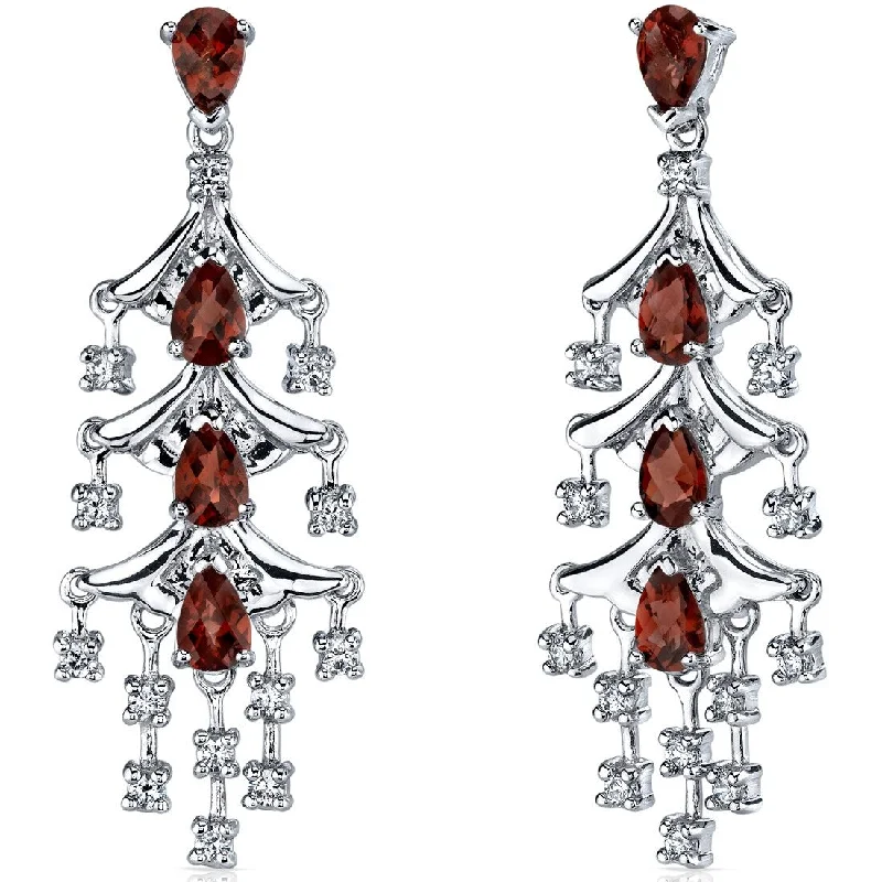 Sterling Silver 4ct Garnet Pear Dangling Earrings