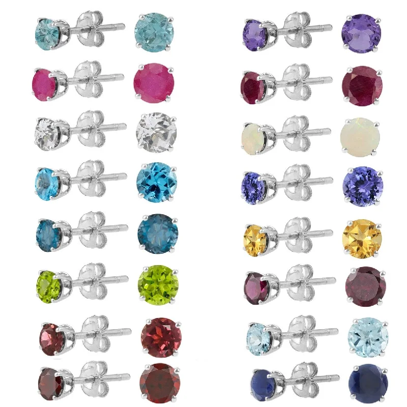 Sterling Silver Round 4mm Gemstone Birthstone Stud Earrings