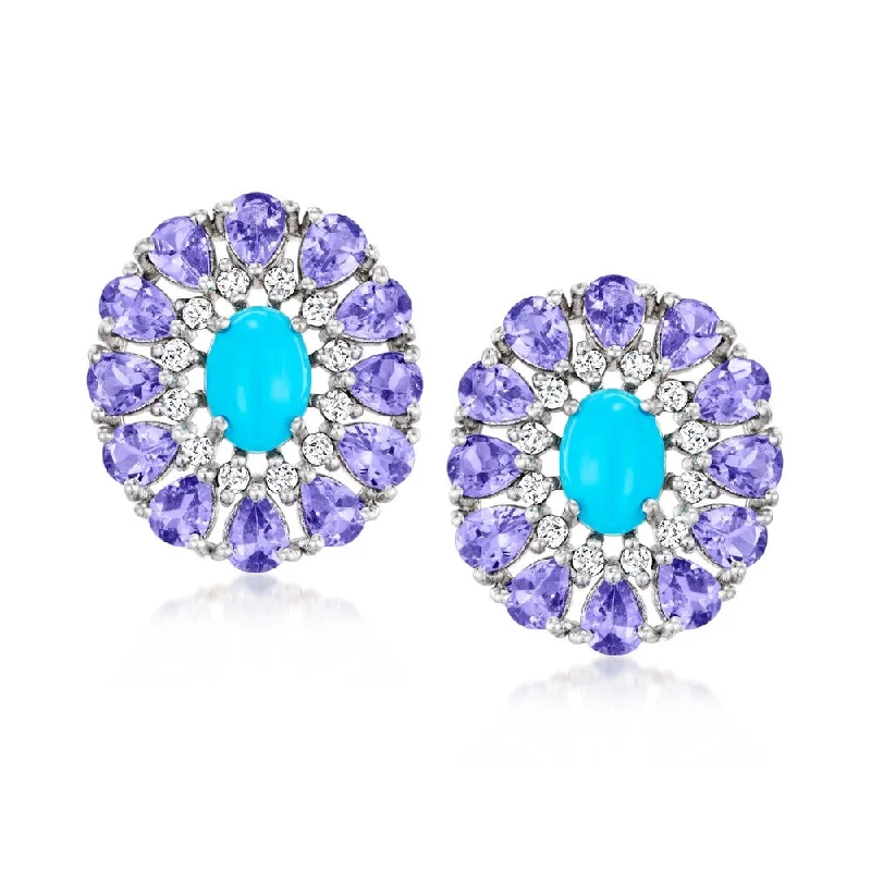 Sterling Silver Sleeping Beauty Turquoise And Tanzanite Gemstone Stud Earrings